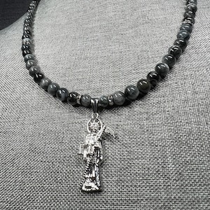 Handmade Santa Muerte Necklace - Gray Eagle Eye (Silver Pendant)