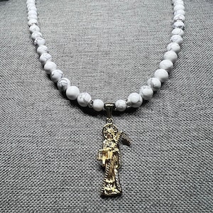 Handmade Santa Muerte Necklace - White Howlite