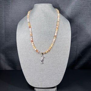 Handmade Santa Muerte Necklace - Citrine (Silver Pendant)