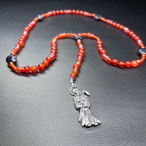 Handmade Santa Muerte Rosary/Rosario Red Agate