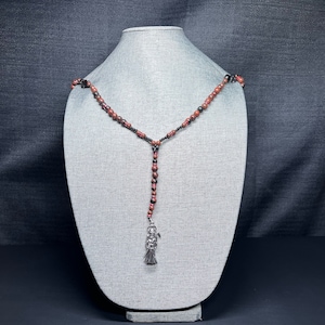 Handmade Santa Muerte Rosary/Rosario Mahogany Obsidian and Rainbow Obsidian