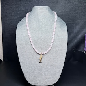 Handmade Santa Muerte Necklace - Rose Quartz