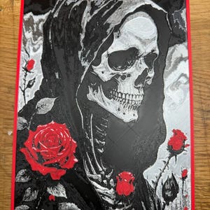 Santa Muerte (Large, Matte Red, Silk White, Shiny Silk Silver and Black) 3D Picture offering or gift 9 inches Tall X 7 Inches Wide