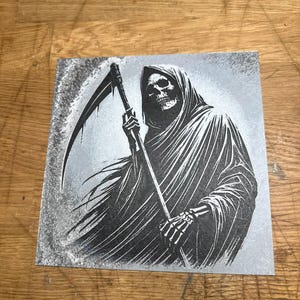 Santa Muerte  (Large Grey, Silk Silver and Silk White) 3D Picture offering or gift 8 inches Tall X 8 Inches Wide