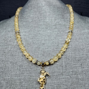 Handmade Santa Muerte Necklace - Citrine (Gold Pendant)