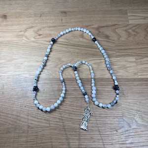Handmade Santa Muerte Rosary/Rosario Natural White Opal