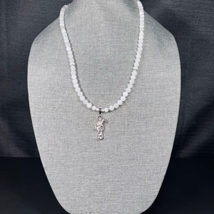 Handmade Santa Muerte Necklace - Jade (Silver Pendant)