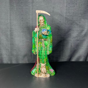 11 inch Mexican Flag hand painted Santisima Muerte/Holy Death Statue With Clear and Seeded Front and bottom- Fully Blessed (1.C)