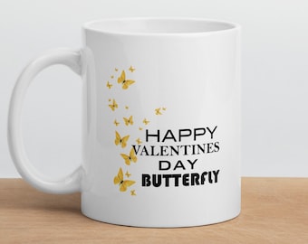 Valentine Ceramic Mug | Valentine gift | Valentine Mug | Butterfly Mug | Valentine coffee mug | Valentines Day Mug | Personalized Mug