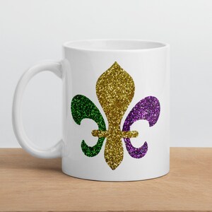 Fleur De Lis Coffee Mug | Microwave and Dishwasher Safe Ceramic Cup | Mardi Gras Carnival New Orleans Louisiana Catholic Tea Hot Chocolate