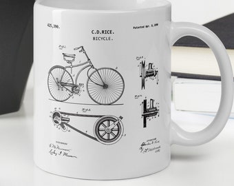 1890 Fahrrad Patent Diagramm Weiße Kaffeetasse, Street Mountain Cycling Tassen, Vintage Geschenkidee für Radfahrer, Lustige Fahrrad Liebhaber Tasse