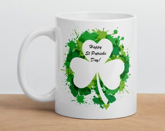 Irish Shamrock hand painted coffee mug, Irish birthday gift, St. Patrick's Day Gift, gift for Irish, office gift