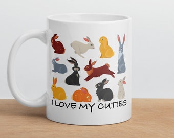 Rabbit Coffee Mug, Cute Bunny Gift, Pet Rabbit Lover, Gift for Her, Him, Birthday, Dutch Lop Netherland Lionhead Rex Californian Spot Fox