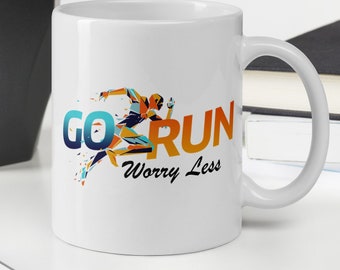 Run More Worry Less, Running Mug, Runner Gift, Gifts for Runners, Funny Running Mug, Campfire Mug, Running Gift, Gift For Her, Gift for Him