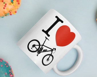 I Love Mountain Bike - Mountain Bike Coffee Mug - Heart Mountain Biking  - Mountain Biker Mug - Mountain Biking Gift - Lovers Ride Mug