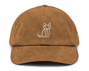 Corduroy Hat, With Embroidered Fox, Animal Lovers Gifts, Hats For Him, Hats For Her, Line Art Caps, Cap With Foxes