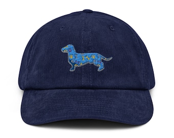 Corduroy Hat Embroidered With Dachshund | Corduroy Hat For Him | Corduroy Hat For Her