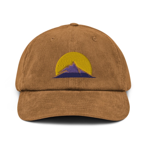 Embroidered Corduroy Hat | Mountain Range Embroidery | Gifts For Outdoor Lovers | Snowy Mountains On Corduroy Caps