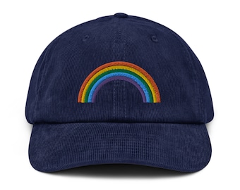 Corduroy Hat Embroidered With Rainbow| Corduroy Hat For Him | Corduroy Hat For Her