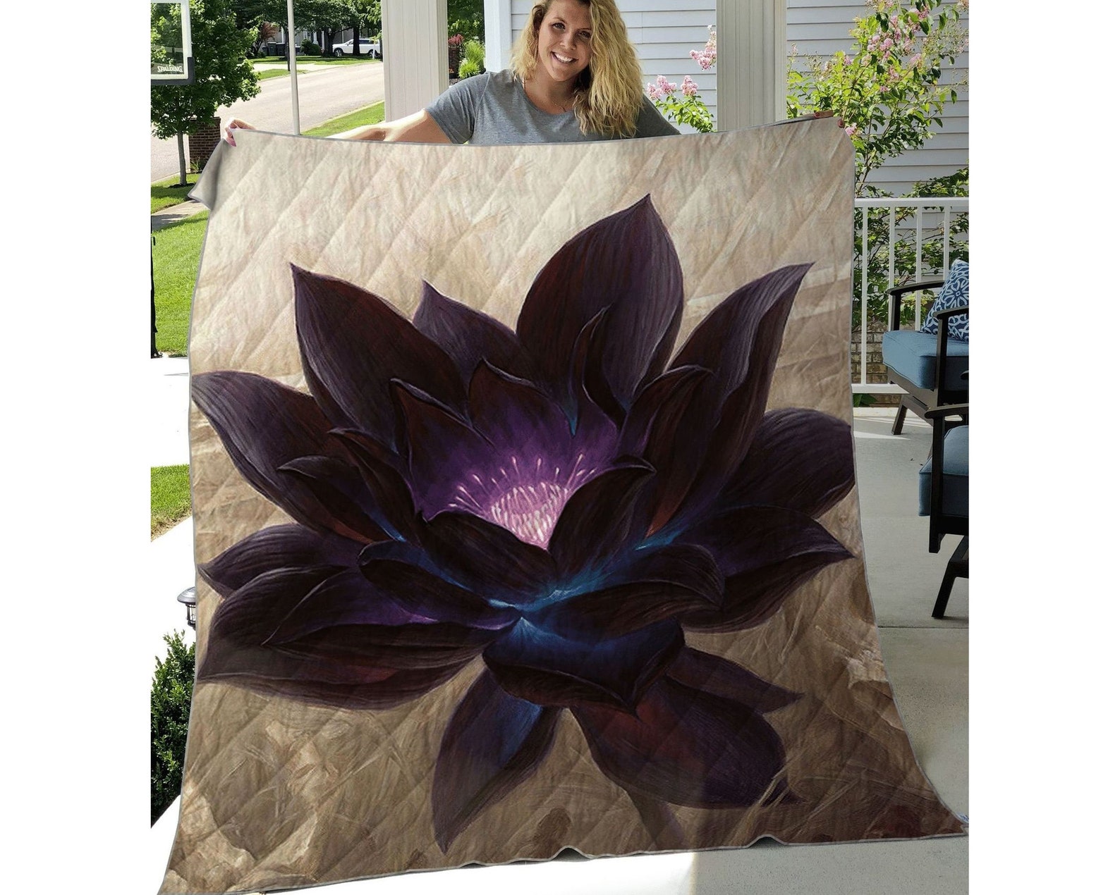 Black Lotus Abstract Flower Nature Quilts Patterns For Sale Etsy