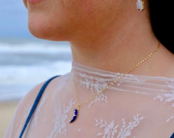Blue Moon Charm Necklace, Gold Plated Brass Necklace
