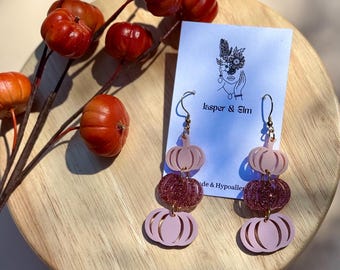 Stacked Pumpkin Acrylic Earrings: Pink or Gingham Fall Halloween Jewelry