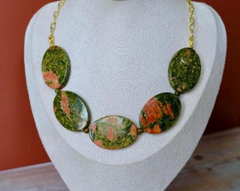 Unakite Gemstone Statement Collar Necklace