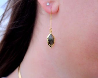 Labradorite Gemstone Leaf Drop Earrings