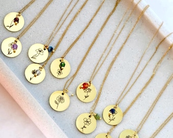 Limited Edition Birth Flower & Birth Stone Gold Plated Charm Necklace