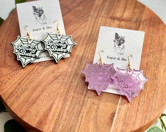 Spooky Babe Acrylic Earrings: Spiderweb Halloween Jewelry (Stainless Steel Hooks)