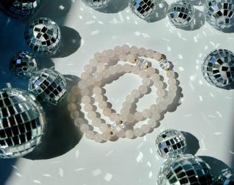 Rose Quartz and Rock Crystal Stretch Bracelet