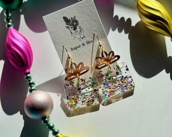 Christmas Present Earrings, Bow Earrings, Gold-Plated Confetti Earrings