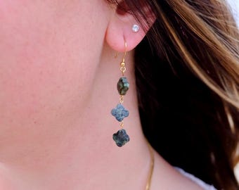 African Turquoise Quatrefoil Earrings, Drop Earrings for Women