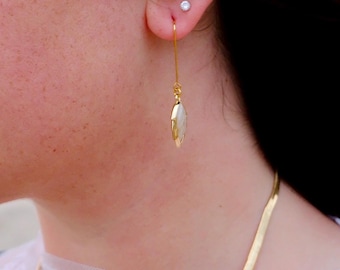 Blue Moonstone Leaf Drop Earrings