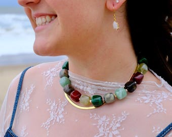 Chunky Beaded Necklace, Lightweight Resin Beads, One-of-a-kind Jewelry