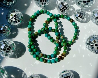Green Turquoise Gold-Filled Beaded Stretch Bracelet