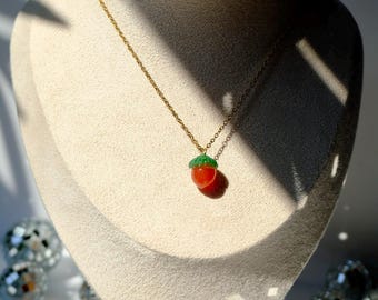 Red & Green Acorn Agate Carved Gemstone Necklace