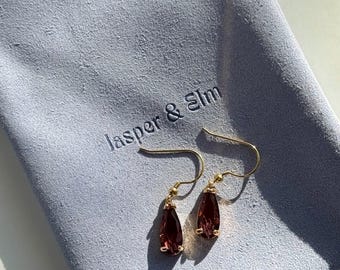 Merlot Color Teardrop Glass Danging Earrings