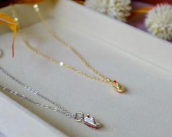 Gold Plated Ferry Boat Charm Necklace, Brass Chain, 16-18 Inch Length