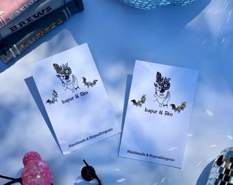 Halloween Stud Earrings, Gold or Silver Plated, Custom Pack (Pumpkins, Ghosts, Coffins, Bats)