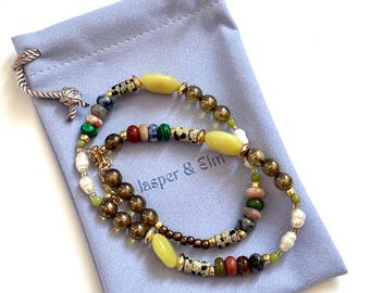 Jade & Mixed Beaded Gold-Plated Necklace, One-of-a-kind Jewelry