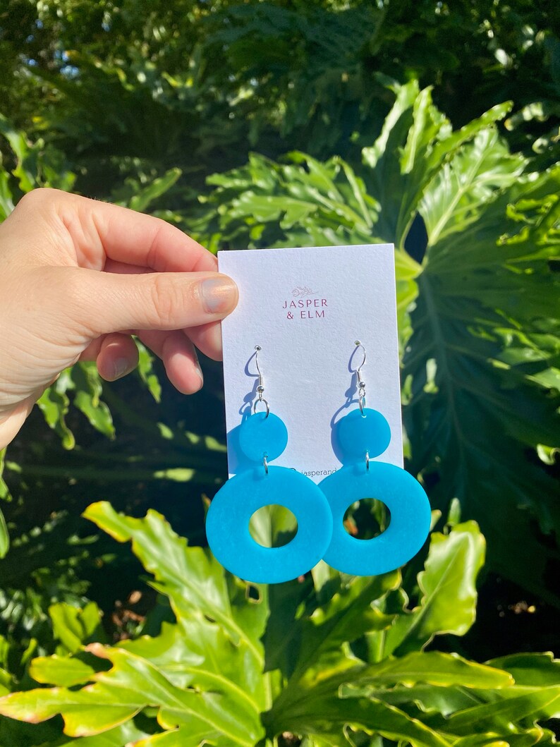 Aqua Blue Translucent Large Circle Polymer Clay Earrings polymer clay earrings boho earrings lightweight neutral earrings