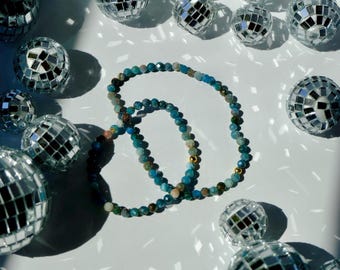 Blue Apatite Gold-Filled Beaded Stretch Bracelet
