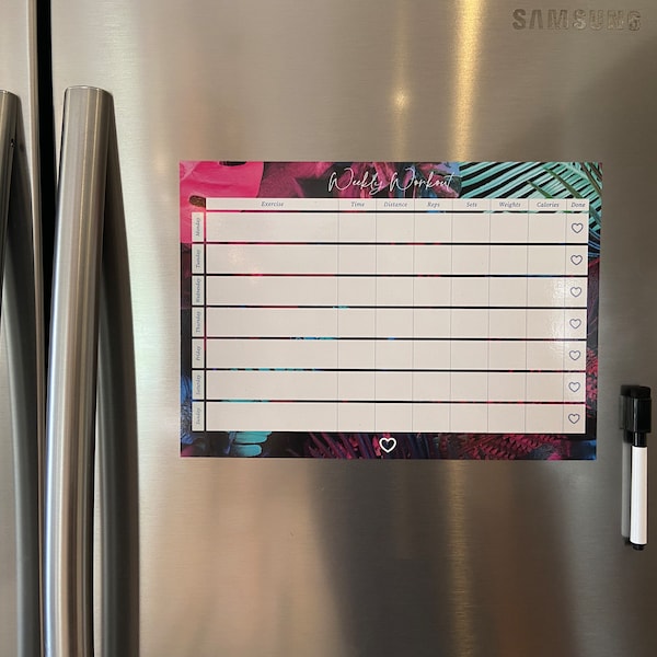 Magnetic Weekly Workout Planner - A4 Fitness Tracker - Magnetic Fridge Planner Whiteboard
