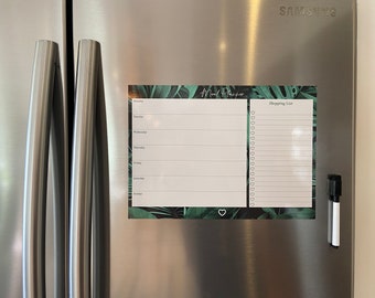 Magnetic Meal Planner With Shopping List and FREE Marker - Jungle A4 - Magnetic Fridge Planner Whiteboard