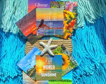 Cartões de Positividade: Cartões Inspiradores e Ensolarados e Frases de Afirmação. Pacote de minicartões de bolso