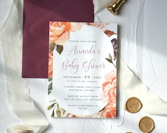 Baby Shower Invitation | Golden Autumn Blush Floral Invitation