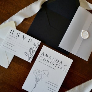 Minimalist Black & White Wedding Invitation Modern Black and White Vellum Suite image 5