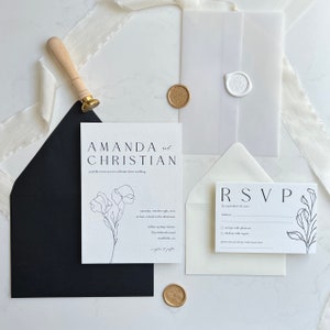 Minimalist Black & White Wedding Invitation Modern Black and White Vellum Suite image 1