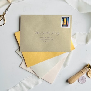 Metallic Hochzeitsumschläge | Gast- und Rückadressierung | A7 Hochzeitseinladungen | Adressdruck | Event-Briefpapier